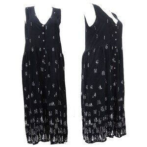 Caron Joy PLUS 2X Button Down Art to Wear Flowy Maxi Dress‎ USA Vacation Resort